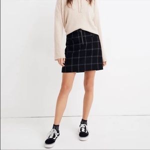 Madewell Fireside Black White Windowpane Wool Blend Academia Mini Skirt Size 00